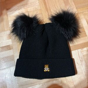 Teddy Fresh Black Beanie with Pom-Poms
